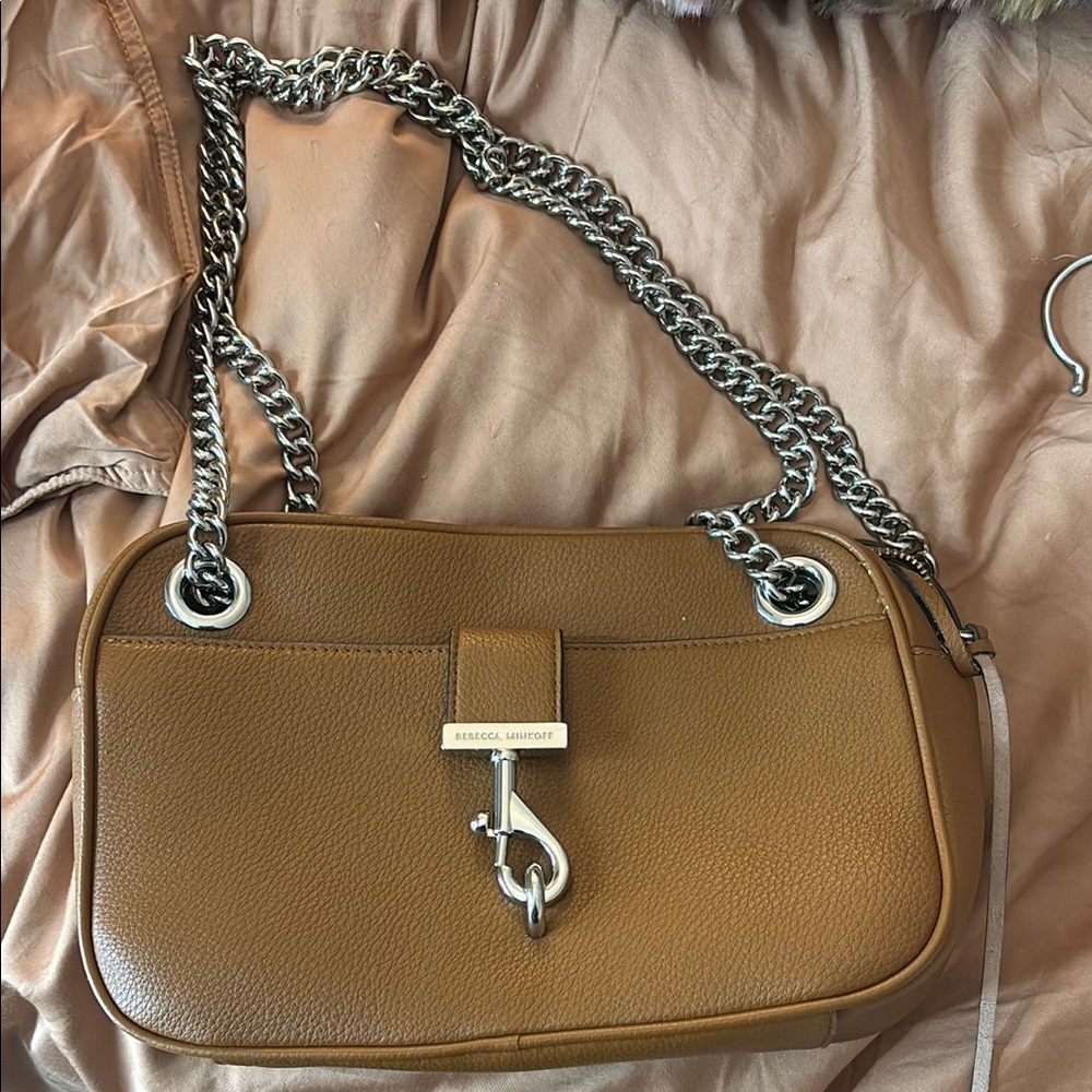 Rebecca Minkoff Brown Leather Shoulder Bag with Silver Chain